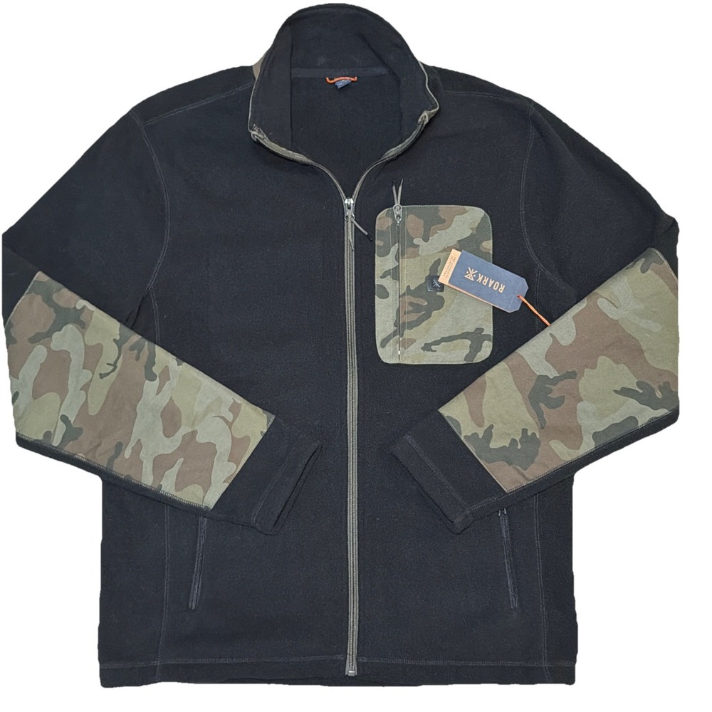 Roark Jacket Mens Medium Black Camo Landfall Fleece Full Zip Adventure Hiking